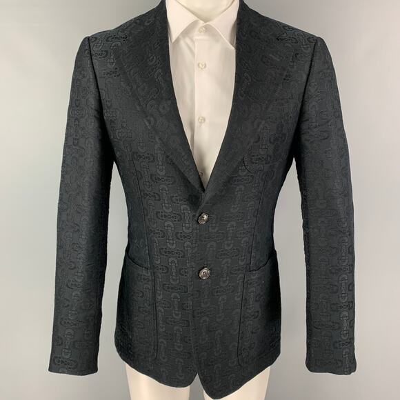 GUCCI by TOM FORD Size 36 Black Jacquard Cotton Silk Notch Lapel Sport Coat